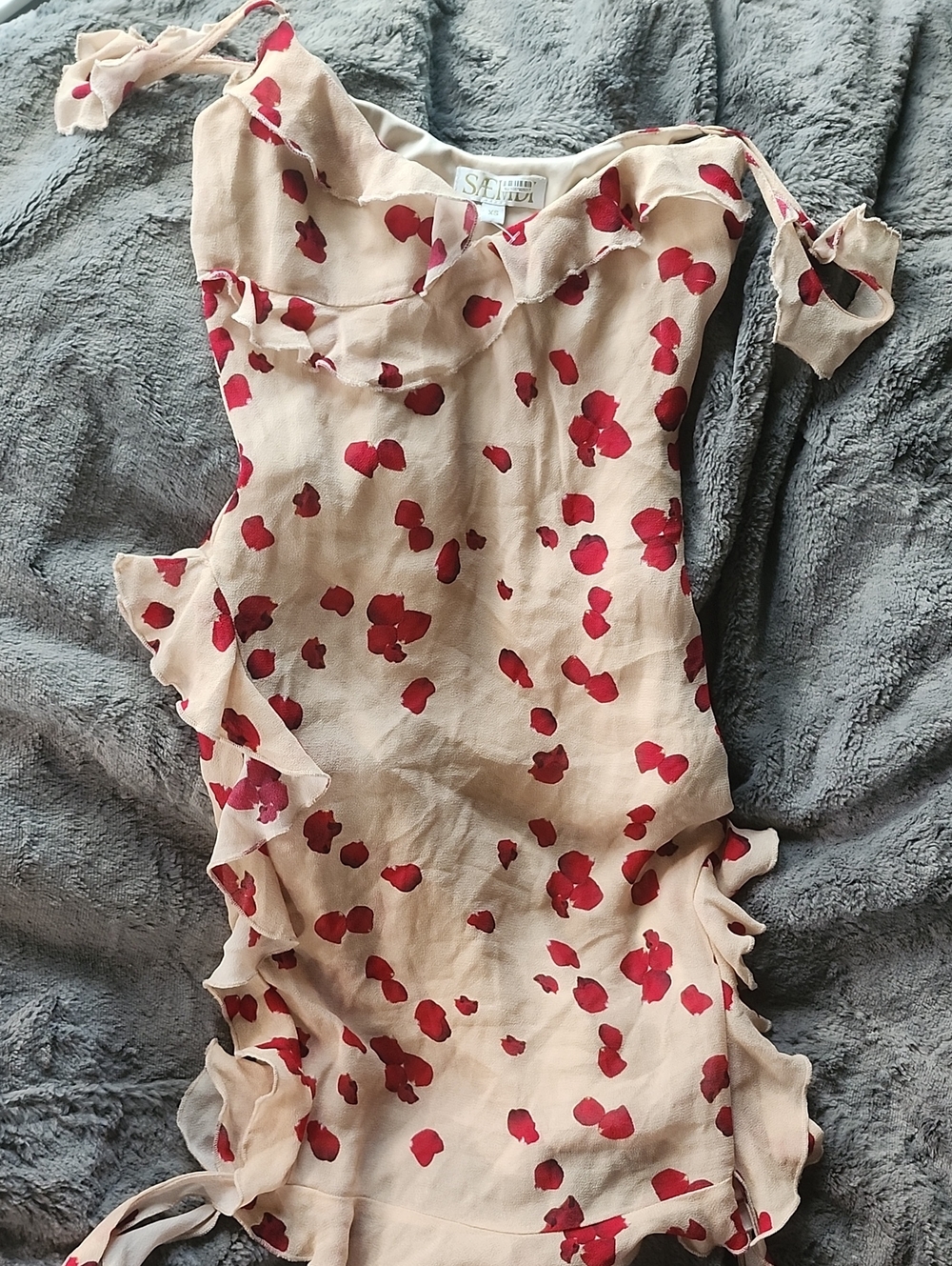 Silk Slip Dress with Red Petal Print